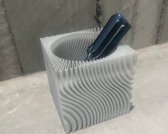 Minimalist Swirly Cube Pen Cup - 3D Printed Design