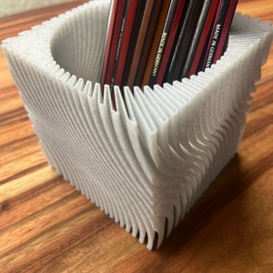 Minimalist Swirly Cube Pen Cup Pencil Holder Desk Accessory Organisation 3D Printed Design image 4