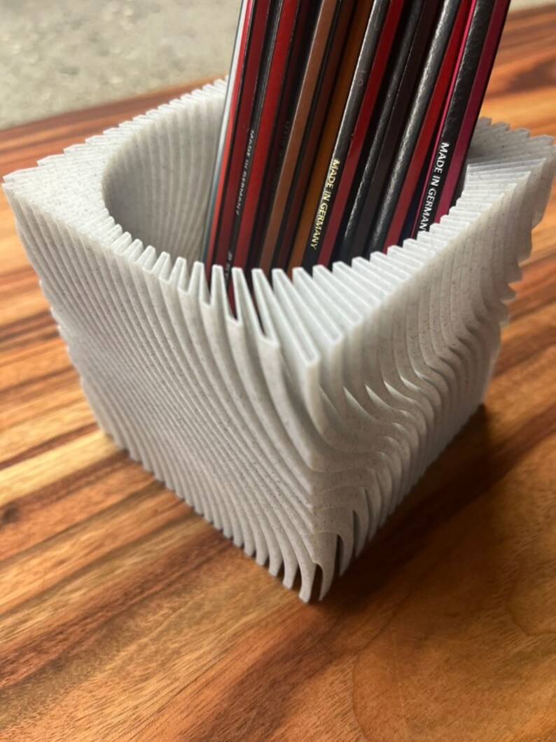 Minimalist Swirly Cube Pen Cup Pencil Holder Desk Accessory Organisation 3D Printed Design image 4