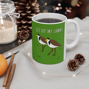 Get Off My Lawn Masked Lapwing Mug | Australian Plover Ceramic Coffee Cup | Funny Bird Mug | Funny Mug | Australian Native Bird | 330ml 11oz