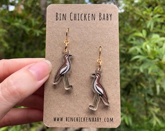 Bush Stone-Curlew Earrings | Australian Stilt Chicken Acrylic Earrings | Murder Bird Earrings | Cute Aussie Bird Dangle Earrings | Straya