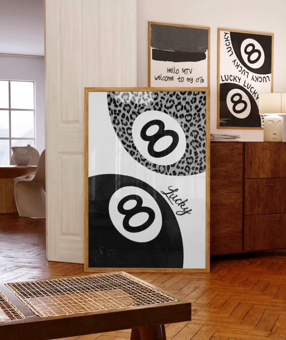 Satin Poster, 8 ball cheetah print lucky, Wall Art, Home Decor, Animal Print, Unique Gift, Poster Print