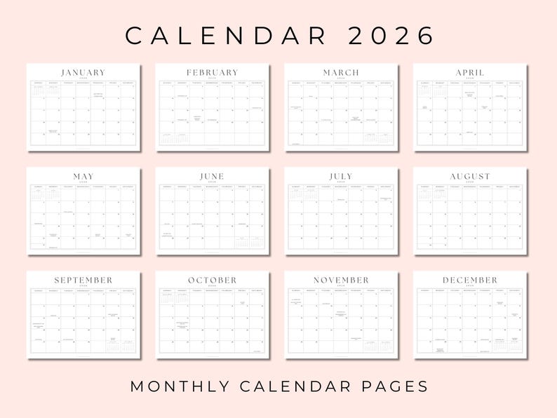 2026 Printable Calendar: Horizontal Wall Planner With Holidays (canva ...