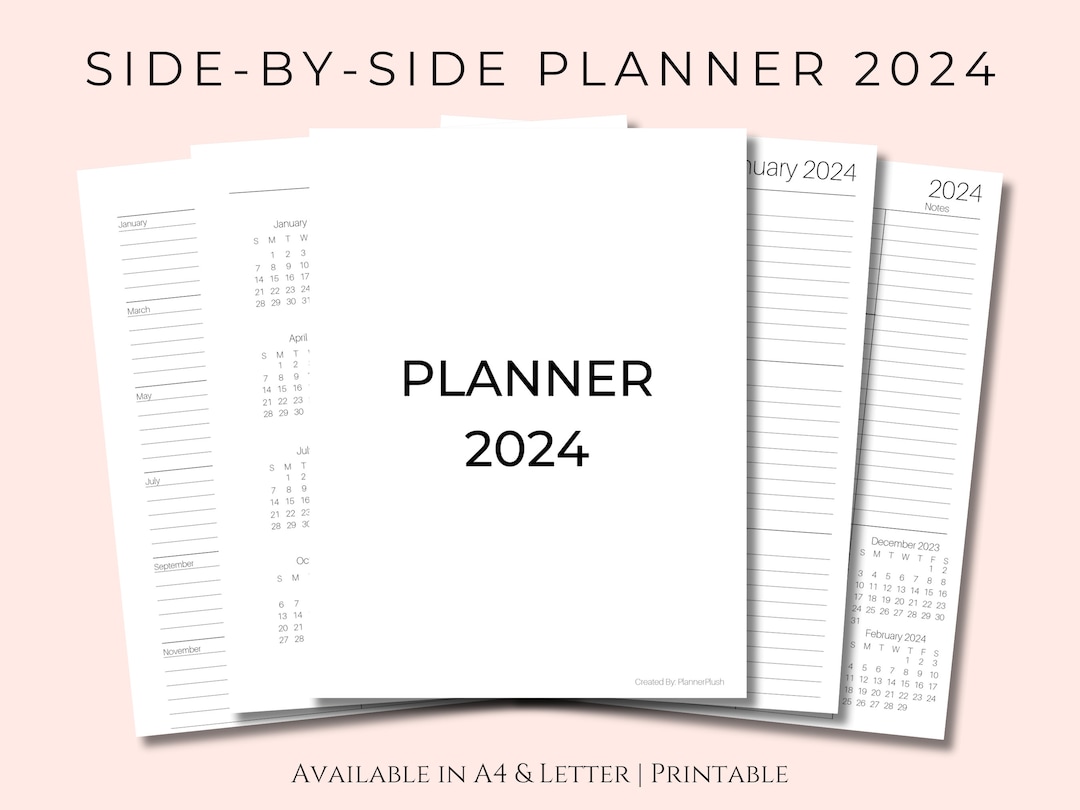 2024 Minimalist Printable Side-by-side Planner Monthly & Weekly Pages ...