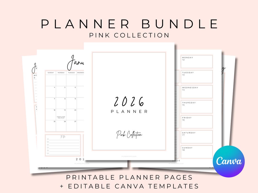 2026 Calendar & Planner Bundle 300+ Pages | Pink Collection | Printable ...