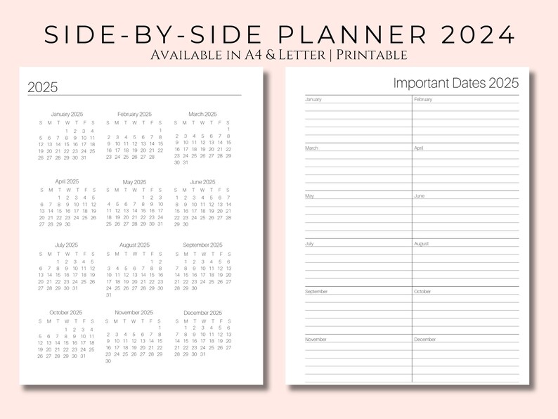 2024 Minimalist Printable Side-by-side Planner Monthly & - Etsy