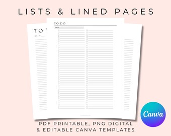 Printable To-Do Lists: Minimalist Lined Planner Pages (PNG & PDF Digital Download)