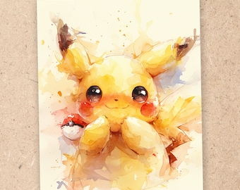 Pikachu, Watercolor Pokemon, 4x6 Art Print, Pokemon Art Print