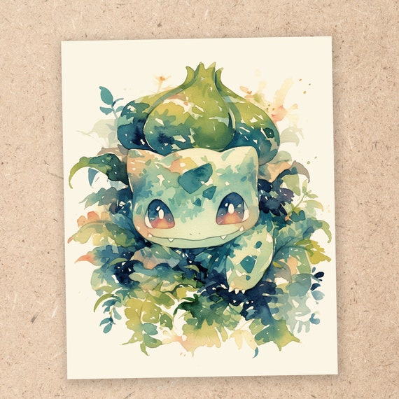 Bulbasaur, Watercolor Pokemon, 4x6 Art Print, Pokemon Art Print, Anime Art Print, Bedroom Wall Art, Base Pokemon | B02006
