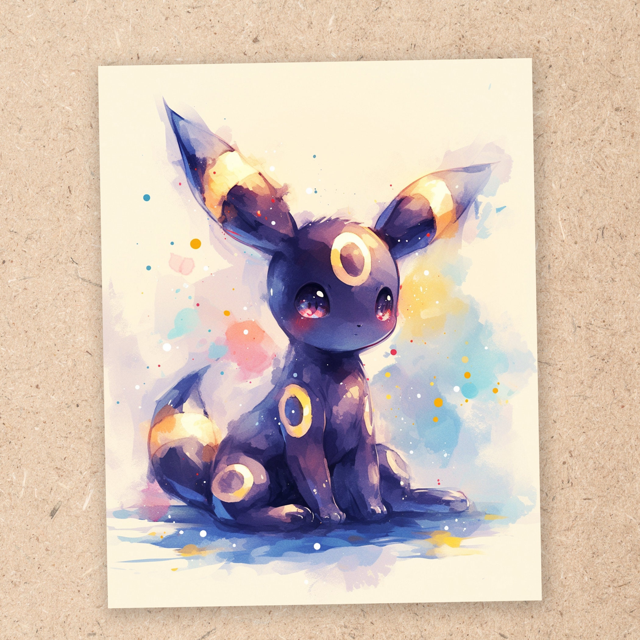 Umbreon, Aquarell Pokemon, 4x6 Kunstdruck, Pokemon Kunstdruck, Anime Kunstdruck, Schlafzimmer Wandkunst, Eveelution | B02017
