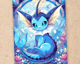 Vaporeon, Pokemon, 4x6 Art Print, Pokemon Art Print, Anime Art Print, Bedroom Wall Art, Eveelution | B01004