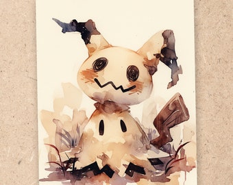Mimikyu, Watercolor Pokemon, 4x6 Art Print, Pokemon Art Print, Anime Art Print, Bedroom Wall Art, Eveelution | B02002