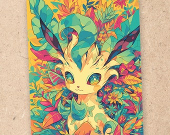 Leafeon, Pokemon, 4x6 Art Print, Pokemon Art Print, Anime Art Print, Bedroom Wall Art, Eveelution | B01000
