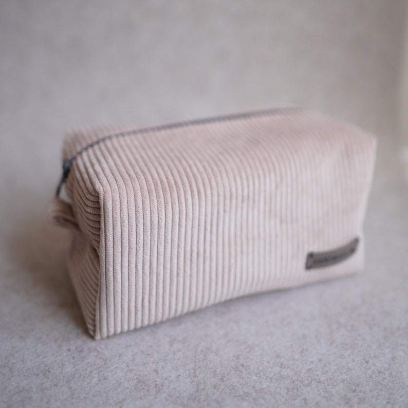 Boxy Bag Cord beige Kosmetiktasche Kulturbeutel Rosa