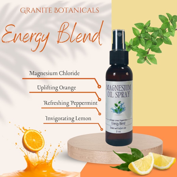 Magnesium Oil Spray- Energy Blend | Magnesium Chloride, Lemon, Orange, Peppermint