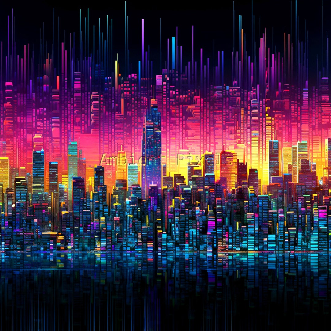 Cyberpunk Cityscape 8bit Pixel Art Inspired Design Ambient Etsy
