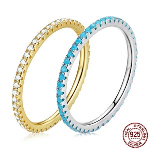 Turquoise Zirconia Ring: 925 Sterling Silver Stackable Band