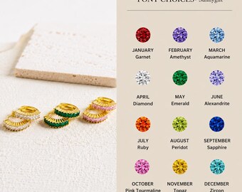 Gold Birthstone Huggie Hoops: 925 Sterling Silver CZ Earrings Birthday gift