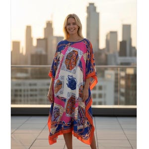 Printed Faux Silk Crepe Kaftan: Flowy Maxi Dress image 3