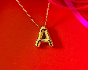 Gold Bubble Letter Necklace: Beaded Satellite Chain, Personalized Initial Pendant back to school gift
