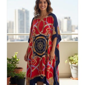 Printed Faux Silk Crepe Kaftan: Flowy Maxi Dress image 2