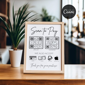 QR-Code-Zeichen, bearbeitbares Scan-to-Pay-Vorlage, druckbare Zahlungsschildvorlage Canva, Vorlage für Small Business-Schilder, Zellen-QR-Code-Zeichen Venmo