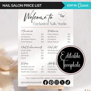 Price List Template, Nail Salon Pricing Template, Editable Canva Menu, Price List for Small Business, Small Business Sign, Nail Technician
