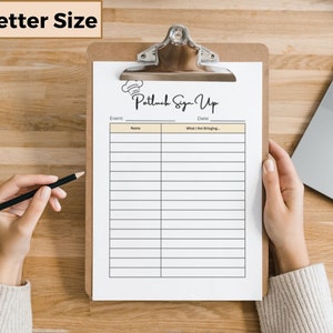 Potluck Sign Up Sheet for Events, Food Sign Up Sheet, Printable Sign Up Template, Event Sign Up Sheets, Holiday Party Sign Up Sheets