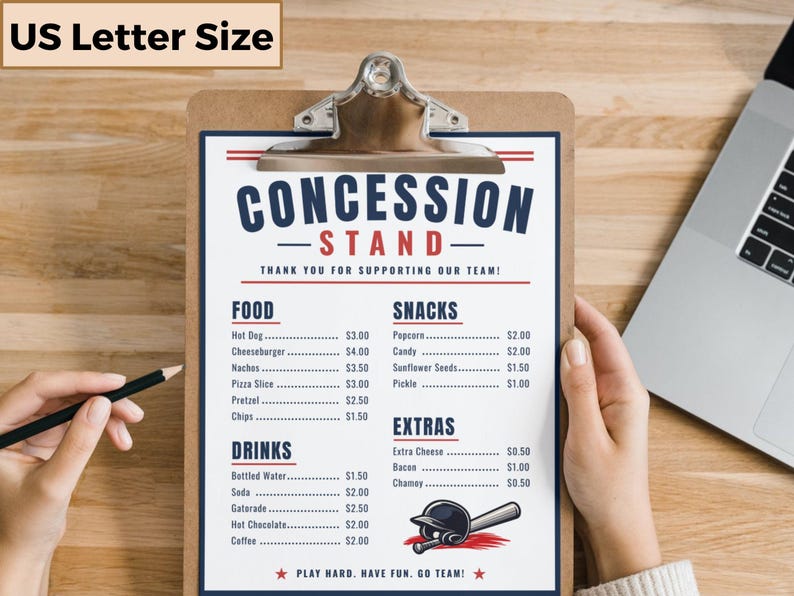 Concession Stand Menu Canva Template, Snack Sheet for Baseball Team ...