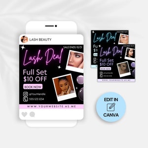 Lash Technician Instagram Post, DIY Lash Deal Flyer Template, Editable Canva Template for Lash Sale, Social Media Book Now Flyers, Lash Tech