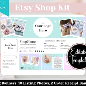 Etsy Shop Kit Aesthetic, Order Receipt Banner Templates, Etsy Shop Branding Kit, Pastel Etsy Shop Banners, Small Business Template Bundle