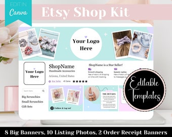 Etsy Shop Kit Aesthetic, Order Receipt Banner Templates, Etsy Shop Branding Kit, Pastel Etsy Shop Banners, Small Business Template Bundle