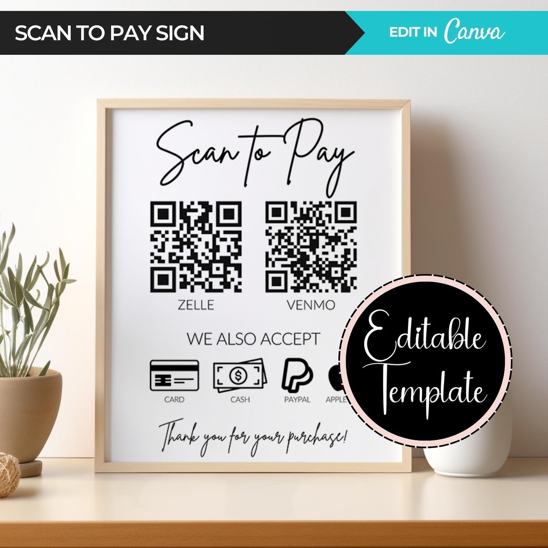 Editable Scan to Pay Template QR Code Sign Printable Payment - Etsy Canada