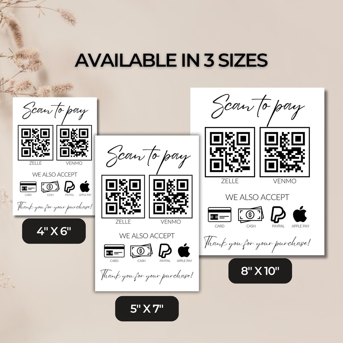 QR Code Sign Editable Scan to Pay Template Printable QR Code - Etsy