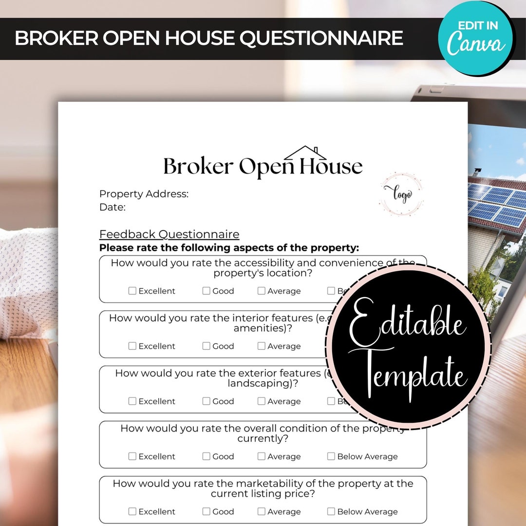 Real Estate Broker Open House Feedback Questionnaire Template - Etsy