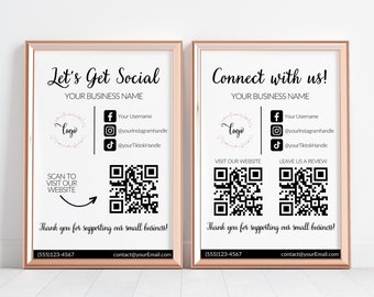 Socialicemos con la plantilla de firma de código QR, paquete de plantillas de firmas para pequeñas empresas, firma editable de redes sociales imprimible, conéctese con nosotros firma