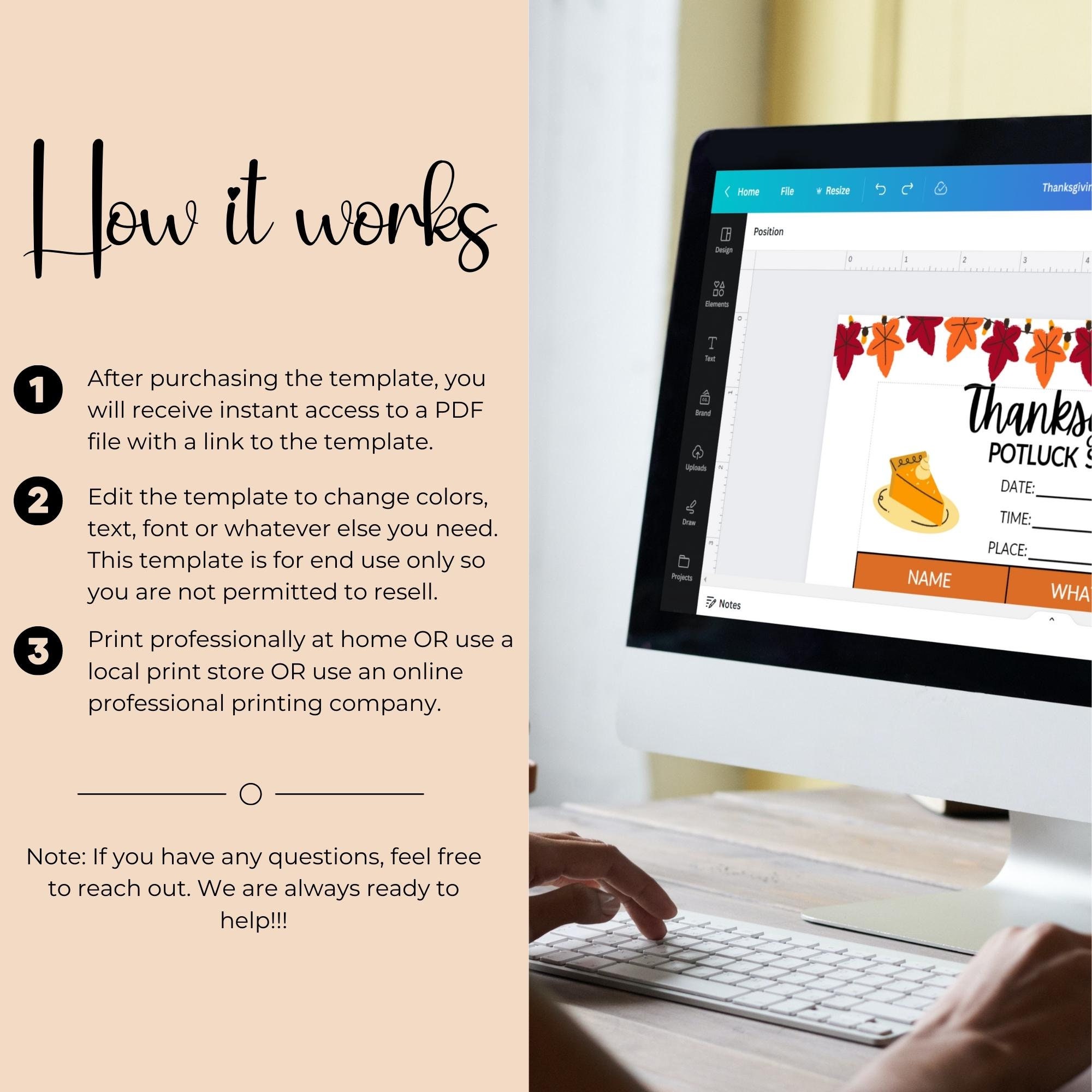 Thanksgiving Potluck Sign up Sheet, Editable Canva Template, Printable