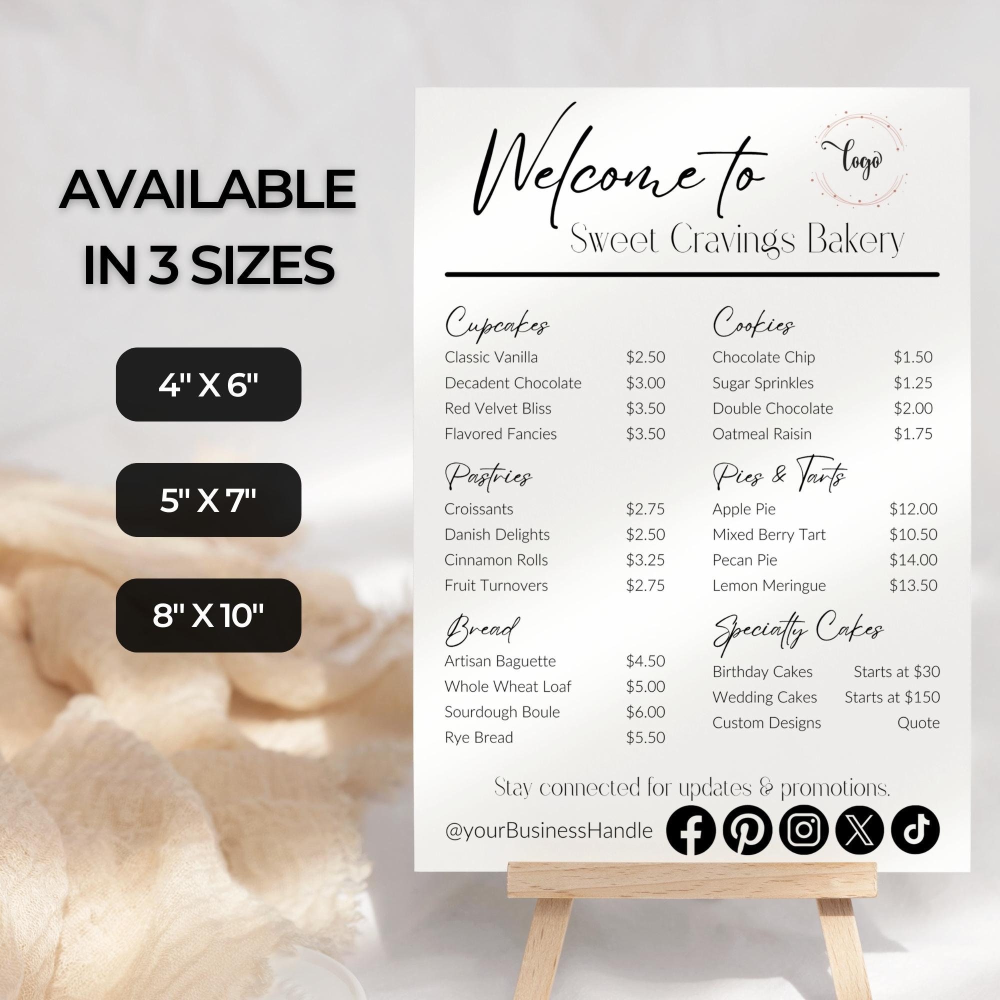 Price List Template, Bakery Price List Template, Editable Canva Bakery