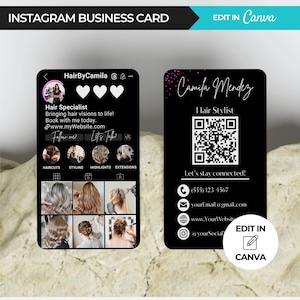 Instagram Business Card Canva Template, IG Business Card, QR Code Business Card, DIY Editable 2023 Social Media Card Template, Hair Stylist