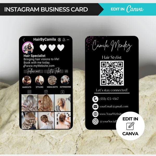 Instagram Business Card Canva Template, IG Business Card, QR Code Business Card, DIY Editable 2023 Social Media Card Template, Hair Stylist