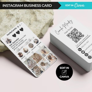 Instagram Visitenkarte Vorlage, QR Code Visitenkarte Canva, DIY Influencer Custom Template, DIY Hair Stylist Trendy Social Media Karte