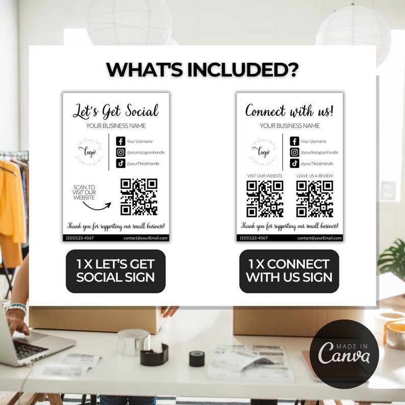 Lets Get Social With QR Code Sign Template, Small Business Sign ...