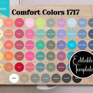 Comfort Colors Color Chart 1717, Comfort Colors c1717 Color Chart, Color Chart Comfort Colors, Unisex Color Chart, Tshirt POD Color Guide