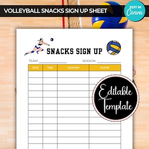 Gameday Snacks Sign Up Sheet, Snack Sign Up Sheet for Volleyball Team, Printable Template, Food Sign Up Sheet, Sports Team Snack Schedule