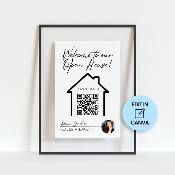 Courtier immobilier Open House Sign In Sheet w / QR Code, QR Code Sign Template, Printable Sign for Open House, Editable Template for Realtor