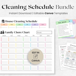 Editable Adult Chore Chart Bundle, Family Cleaning Schedule, Declutter Checklist, ADHD Planner, Cleaning Checklist, Deep Cleaning Cards