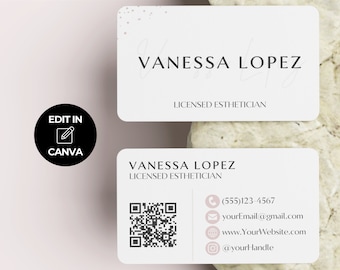 Kosmetyczka Kod QR Wizytówka Szablon, Edytowalny Projekt Wizytówki z Kodem QR, Szablon Canva, Minimalistyczna Wizytówka Do Wydruku