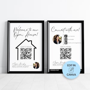 Real Estate Broker Open House Signs w/ QR Code, QR Code Sign Template, Social Media Sign, Open House Welcome Sign, Realtor Editable Template