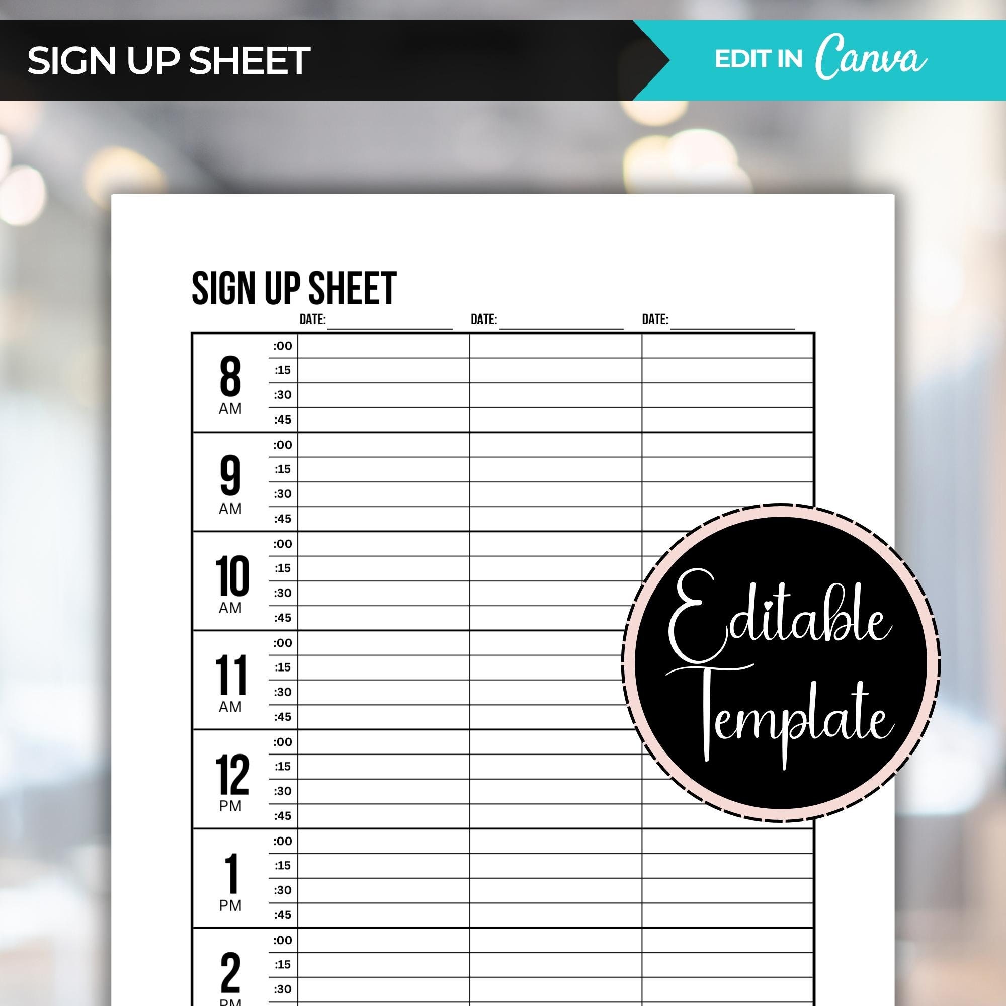 sign-up-sheet-with-time-column-client-appointment-tracker-with-15-minute-intervals-editable-canva-template-printable-appointment-sheet-etsy for Free Printable 15 Minute Check Sheet Sign up Sheet With Time Column, Client Appointment Tracker With 15 Minute Intervals, Editable Canva Template, Printable Appointment Sheet - Etsy for Free Printable 15 Minute Check Sheet