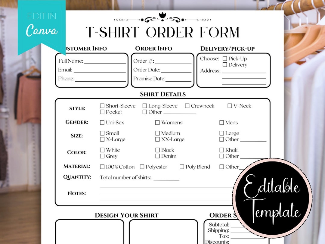 Apparel Order Form, Editable Clothing Order Form, T Shirt Order Form Apparel Order Form, Editable Clothing Order Form, T Shirt Order Form